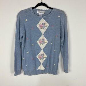 Vintage Private Party Pastel Granny Grannycore Grandma Sweater Floral Embroidery